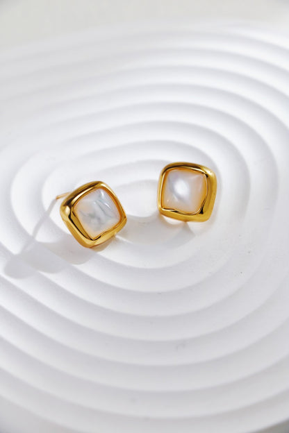 18K Gold Plated 925 Silver Square Baroque Pearl Stud Earrings