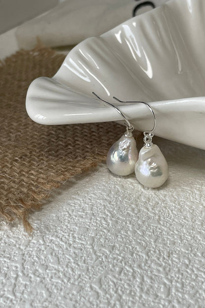 925 Silver Foil Baroque Pearl Drop Earrings