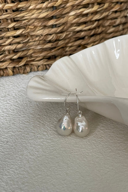 925 Silver Foil Baroque Pearl Drop Earrings