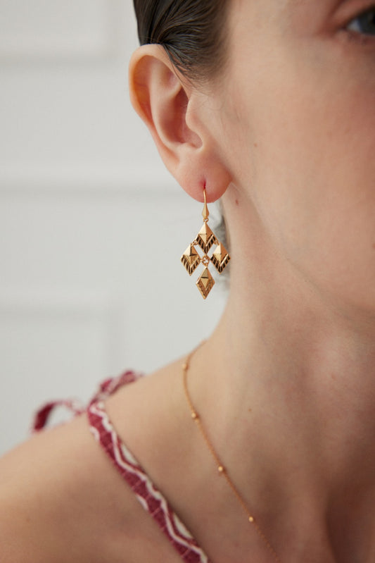 Art Deco Inspired Vintage Gold Geometric Earrings in 925 Silver