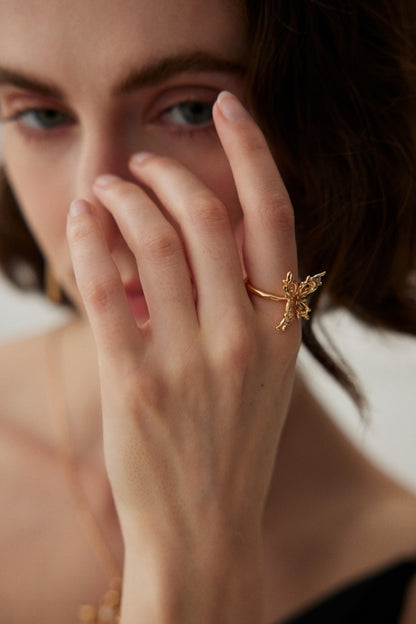 Artistic Floral Adjustable Rings in Vintage Gold and White Gold Finishes in 925 Silver