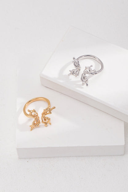 Artistic Floral Adjustable Rings in Vintage Gold and White Gold Finishes in 925 Silver