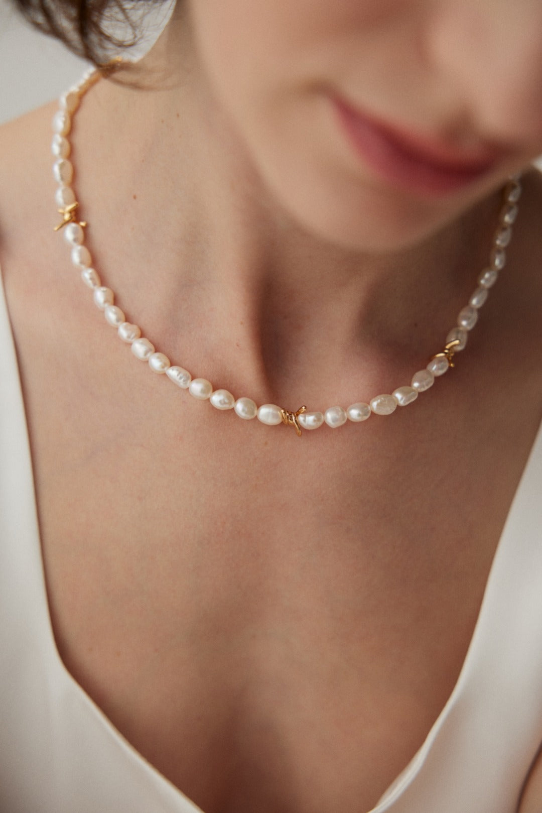 Baroque Pearl Necklace with Twisted Silver Accents