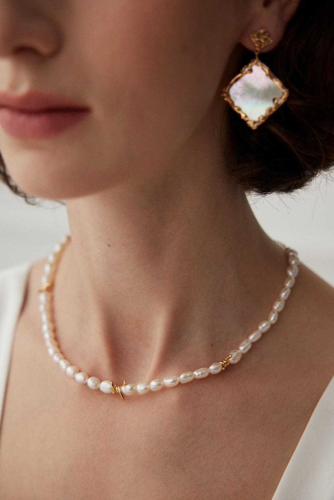 Baroque Pearl Necklace with Twisted Silver Accents