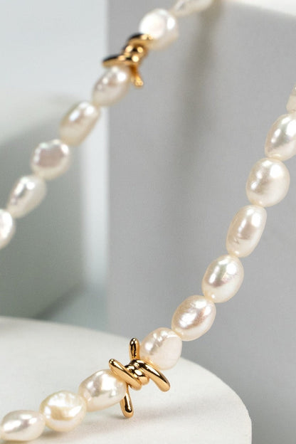 Baroque Pearl Necklace with Twisted Silver Accents