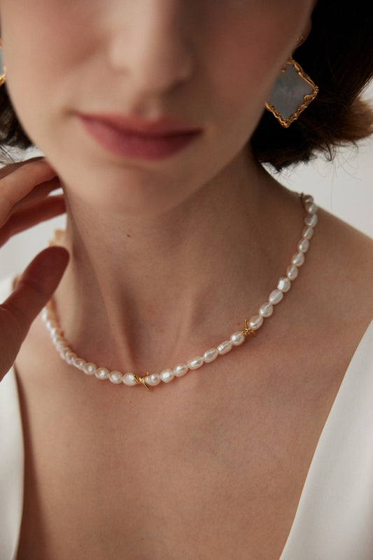 Baroque Pearl Necklace with Twisted Silver Accents