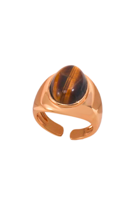 Bold Vintage Gold Tiger's Eye Statement Ring in 925 Silver