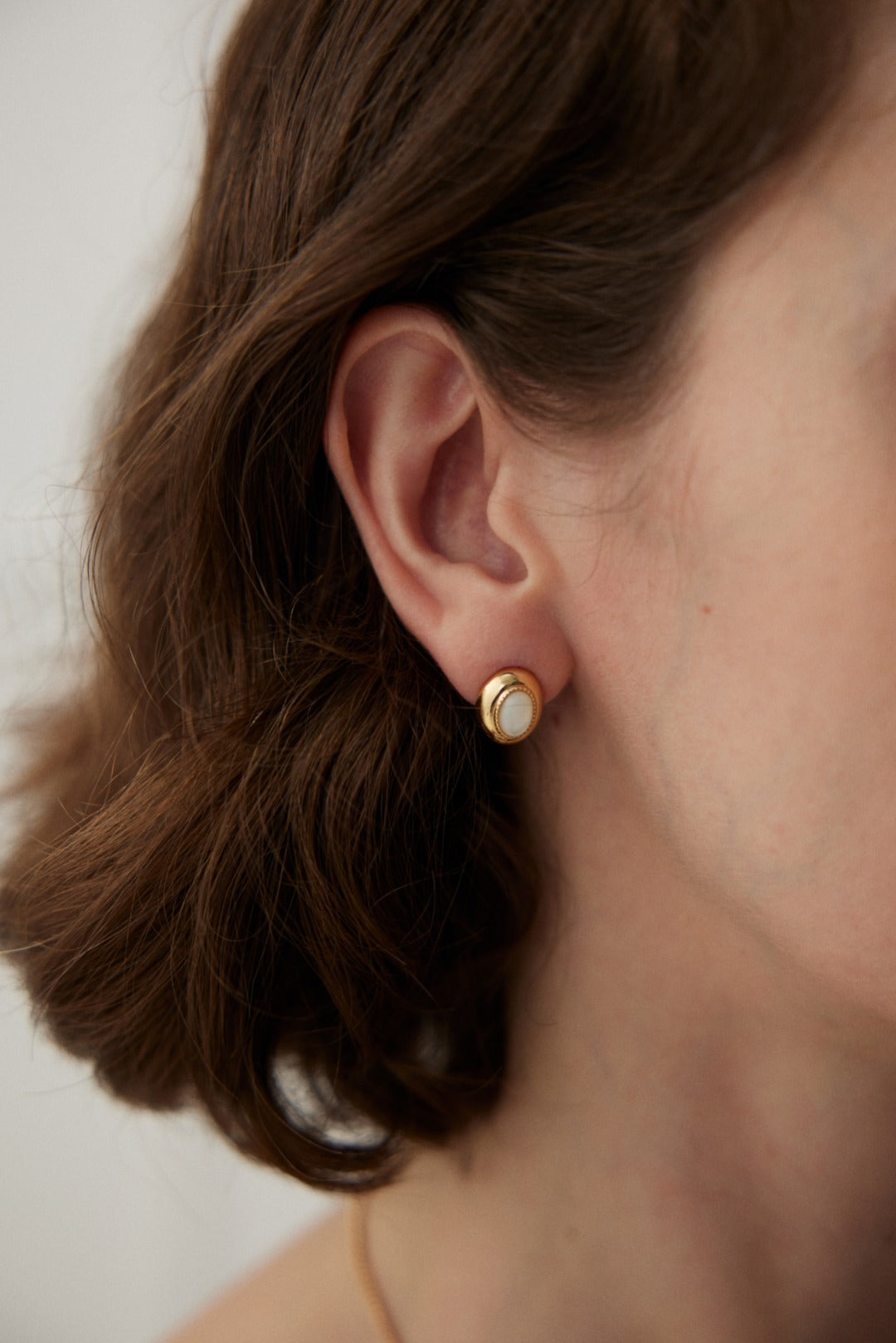 Classic Mother of Pearl Stud Earrings in Vintage Gold