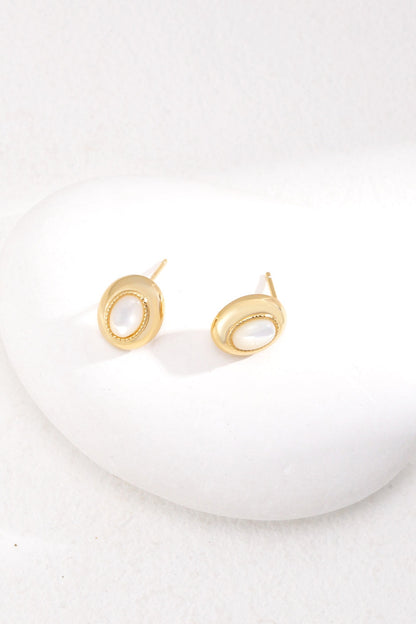 Classic Mother of Pearl Stud Earrings in Vintage Gold