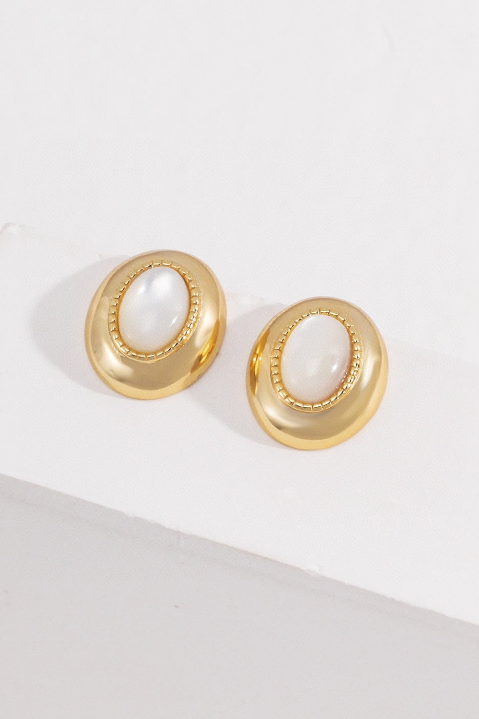 Classic Mother of Pearl Stud Earrings in Vintage Gold