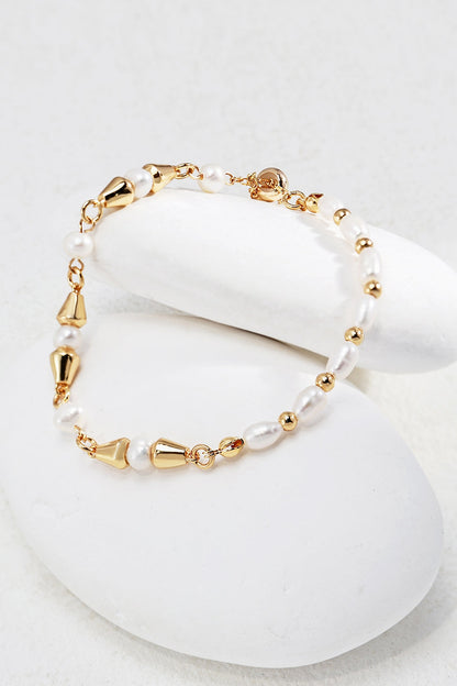 Classic Vintage Gold Natural Pearl Bracelet in 925 Silver