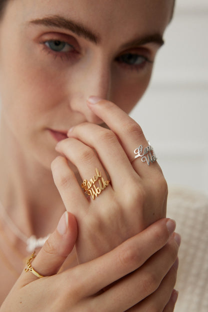 Customizable "Slay" Script Ring in 925 Silver – Available in Gold and Silver Finishes