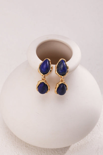 Elegant Lapis Lazuli Teardrop Earrings in Vintage Gold