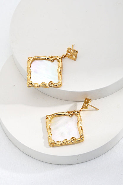 Elegant Vintage Gold Mother of Pearl Frame Earrings in 925 Silver