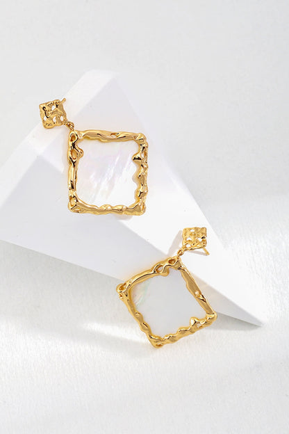 Elegant Vintage Gold Mother of Pearl Frame Earrings in 925 Silver