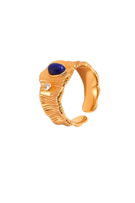Regal Vintage Gold Lapis Lazuli Ring in 925 Silver
