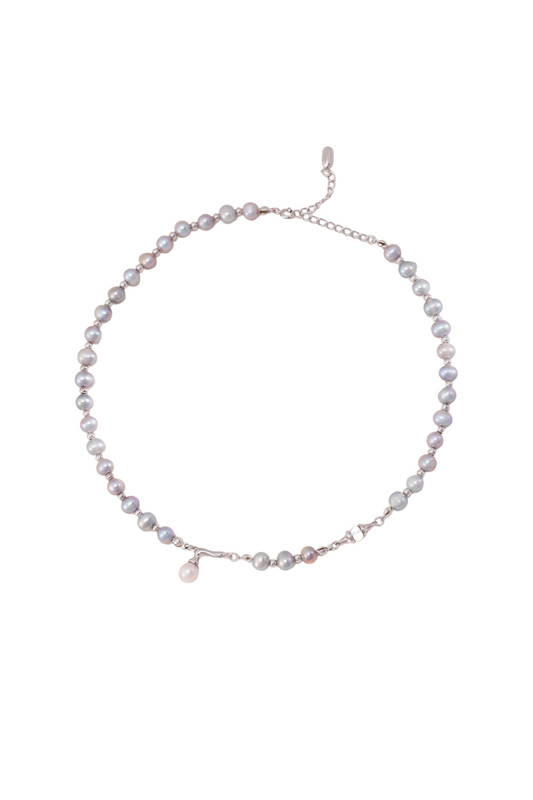 Sophisticated White Gold Pearl Necklace with Adjustable Chain in 925 Silver